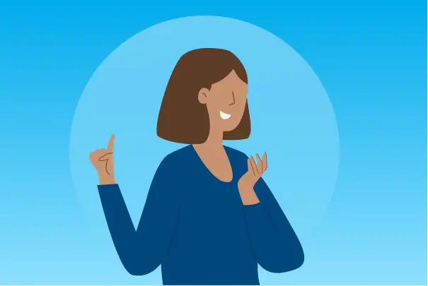 Ilustracion de mujer de azul explicando