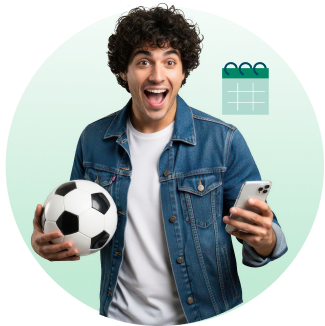 Hombre feliz apuntando en su celular las fechas del sorteo
