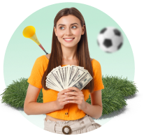 Mujer feliz con dinero en mano de un préstamo personal participante del sorteo