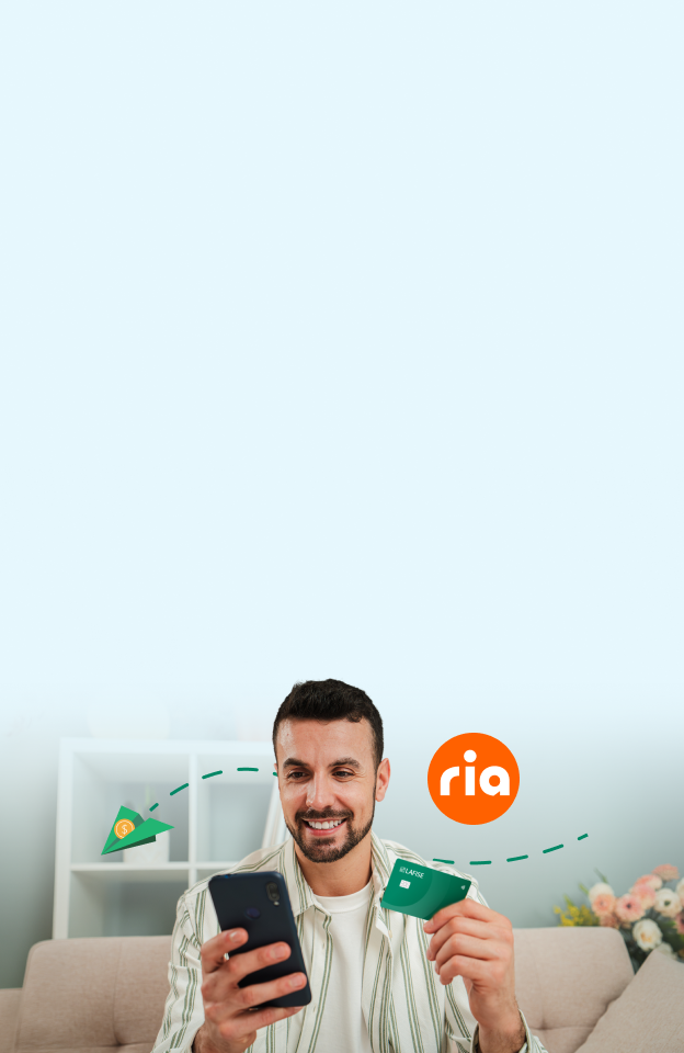 Ilustración de una persona recibiendo una remesa desde Estados Unidos con Ria Money Transfer