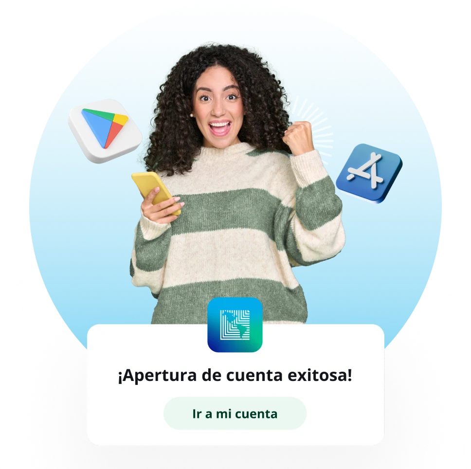 Mujer feliz con celular, celebra envío de remesas LAFISE