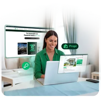 Chica feliz visualizando catalogo de Propi en línea con Banco LAFISE Panamá Chica feliz visualizando catalogo de Propi en línea con Banco LAFISE Panamá