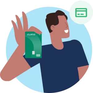 Icono de chico sosteniendo Tarjeta Visa Débito