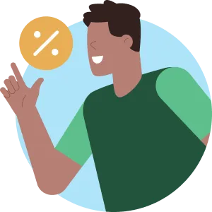 Icono de muchacho con símbolo de porcentaje tasa interés de la Cuenta Digital