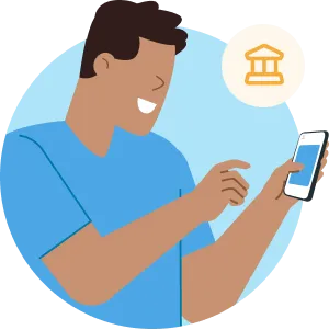 Icono de joven haciendo transferencia desde su celular con LAFISE Digital